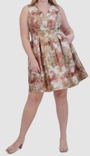 Vince Camuto Women's Beige Printed Jacquard Pleated Dress Plus Size 14W