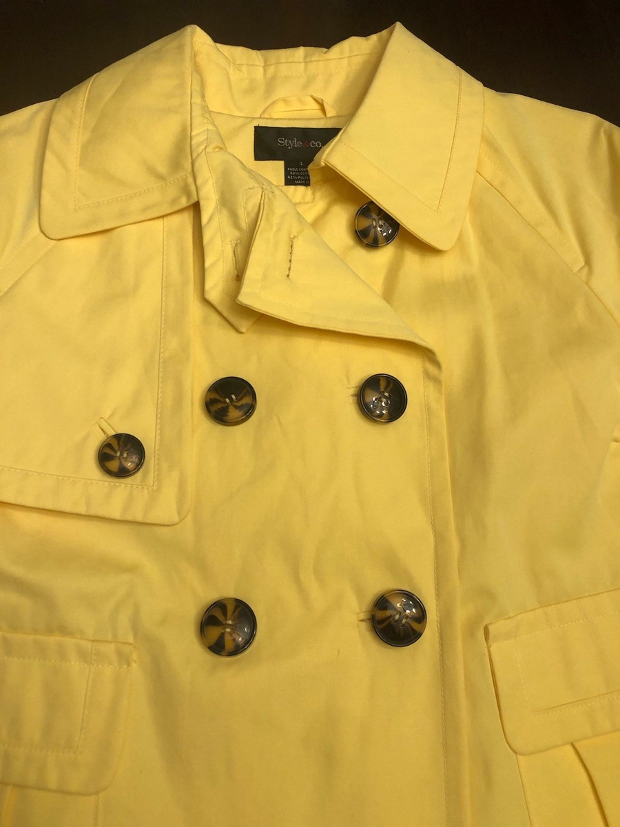 NWT Oversized Style & Co Yellow Double Breasted Trench Coat Jacket
