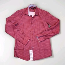 Nine West Men's Slim Fit Dress Shirt Red Pattern Size S 14–14.5 / 32–33 NWT