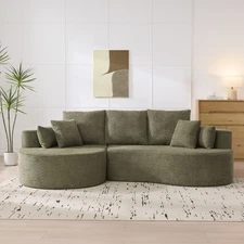106" Curved Fabric Sectional Sofa w/ Chaise,Cloud Boucle,Forest Green