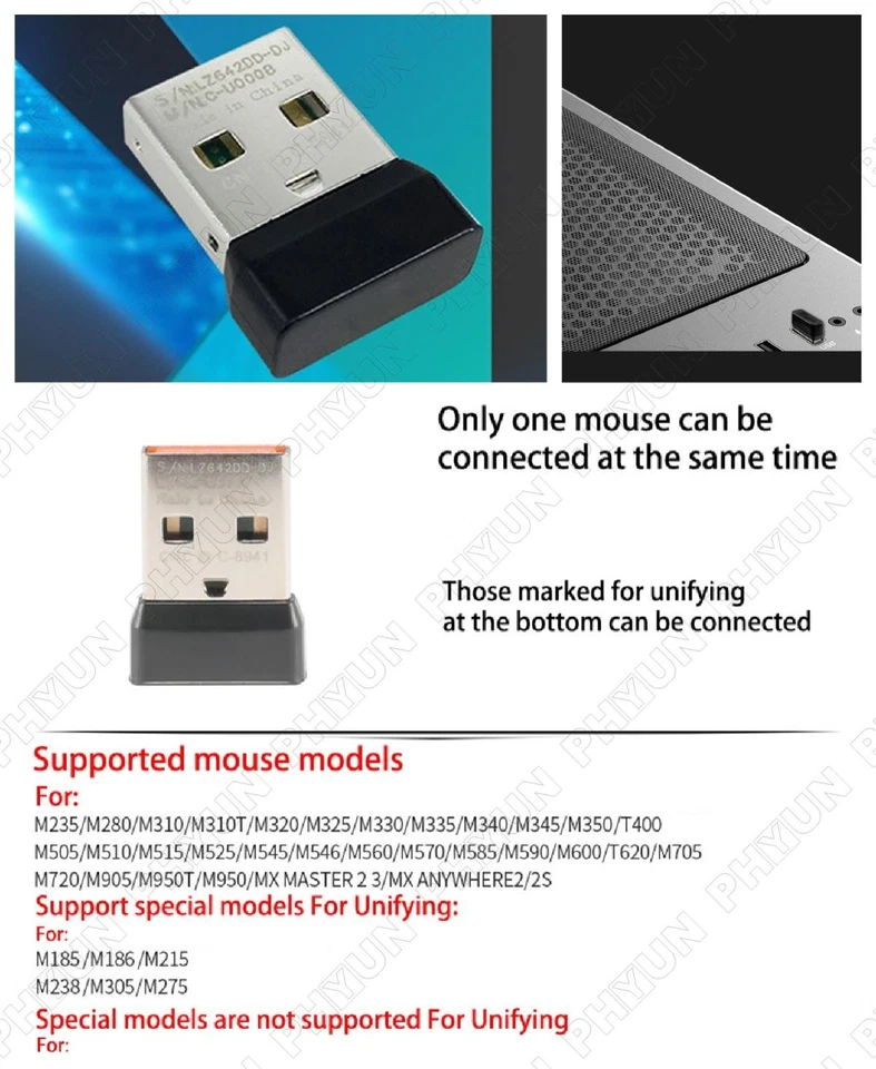 1x Single Channel Wireless Mouse USB Receiver For Logitech Unifying M235 280 310 - Image 2 of 4