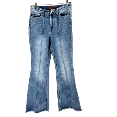 #ad Judy Blue High Waist Flare Pintuck Fray Hem Jeans Women#x27;s 11 Cowgirl Western $23.74