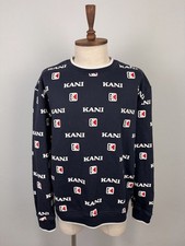 Karl Kani Monogram Logo Print Blue Fleece Tight Knit Hip Hop Sweatshirt Sz L