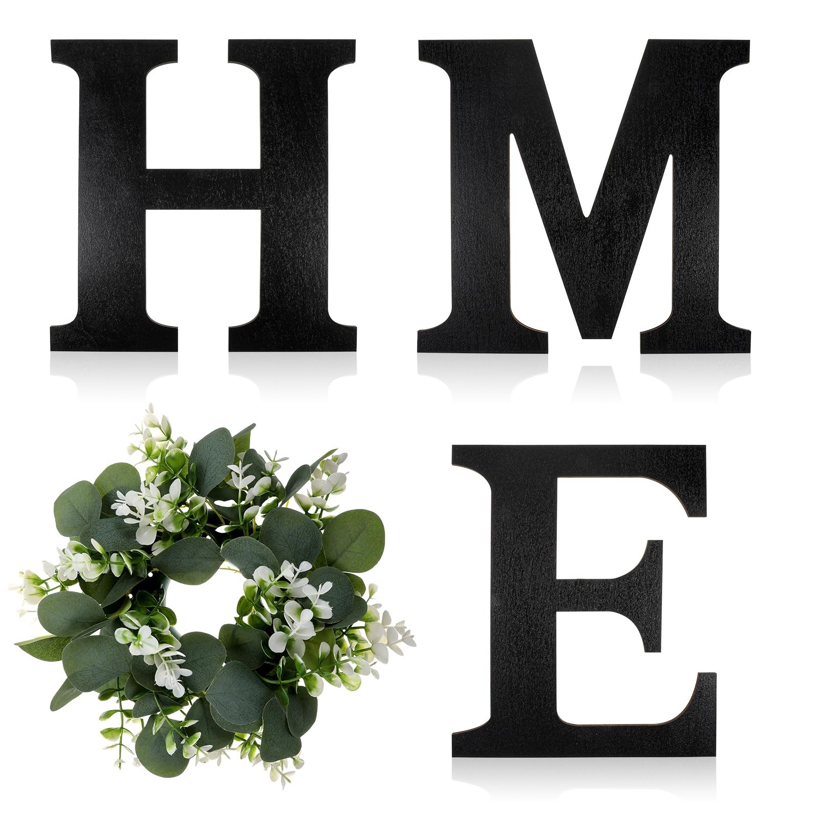 Wood Home Sign with Artificial Eucalyptus Wreath for O, Farmhouse Wall Home S...