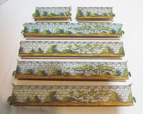 MARX LOT 4 LONG & 2 SHORT TIN LITHO WALLS for MEDIEVAL CASTLE PLAYSET VINTAGE