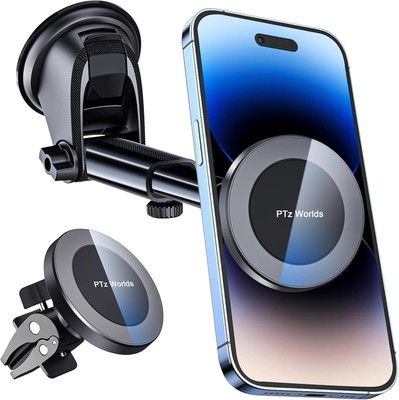 Magnetic Phone Holder for Car - PTz Words for Windshield Mount, Suction Cup