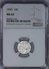 1945 Mercury Dime 10c NGC MS65