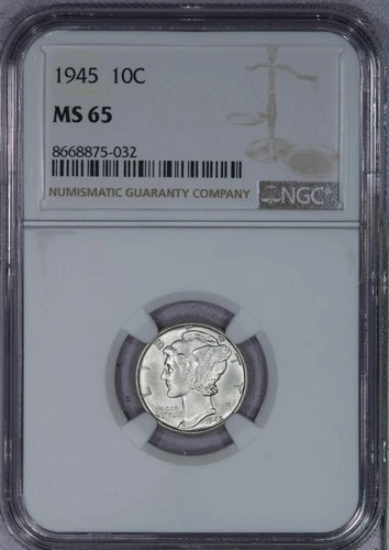 1945 Mercury Dime 10c NGC MS65