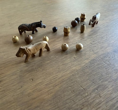Safari Themed Beads For Necklace Or Bracelet-Rhino-Zebra-Lion-Wooden.