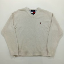 Vintage 90s Tommy Hilfiger Men's V Neck Sweater Size XL Cream Preppy