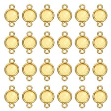 50 Pcs Round Blank Pendant Trays, 8mm Bezels Connector Settings, Gold