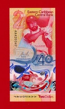 $2 East Caribbean 2023 UNC NOTE CENTRAL BANK 40th Anniversary 1st Pref AA (P-61)