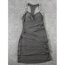 Black Ruched Embellished Racerback Cocktail Mini Dress RN 75010 8415-Z81B