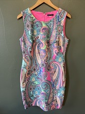 Tommy Hilfiger Scuba Shift Dress Paisley Print Colorful Sleeveless Size 12
