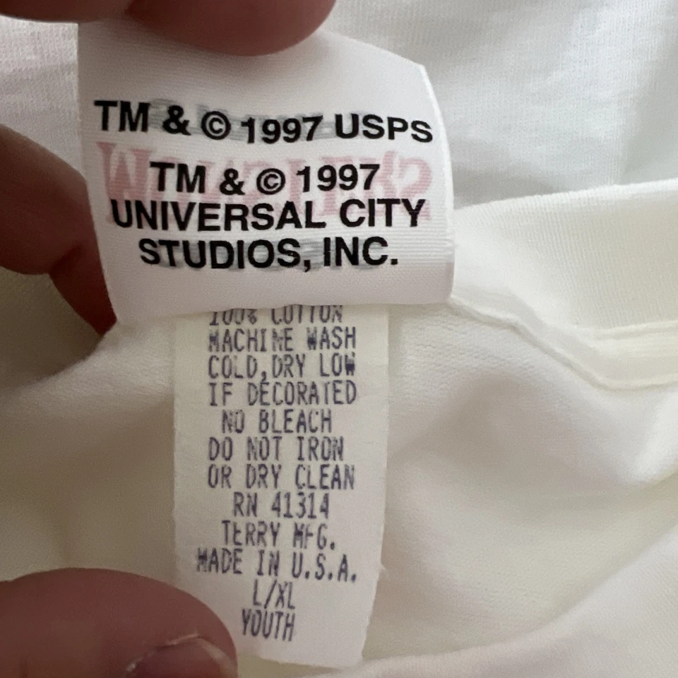 Frankenstein Shirt Youth Extra Large White S/S Vintage Boris Karloff USPS Stamps - Image 4 of 4