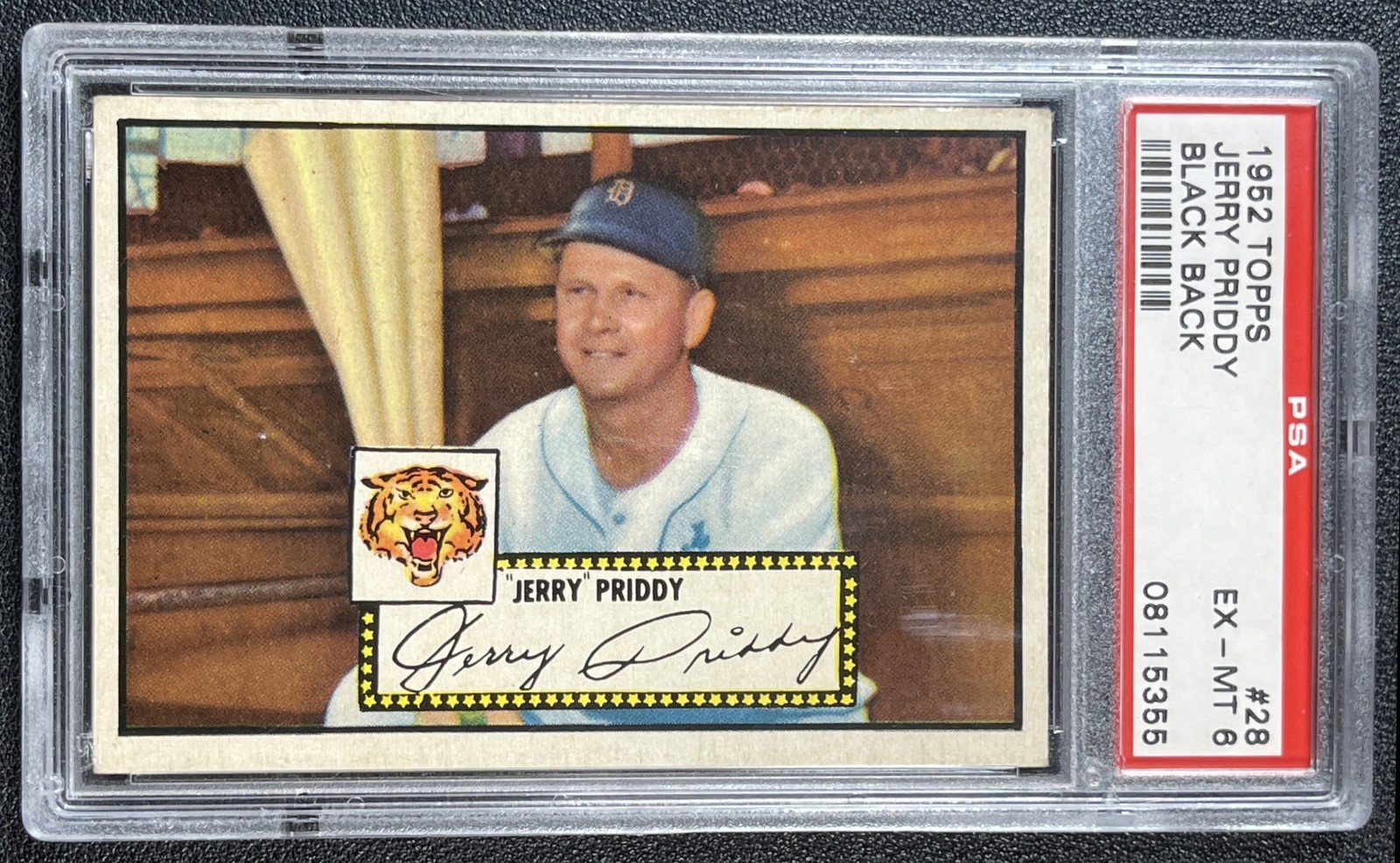 JERRY PRIDDY PSA 6 1952 TOPPS BASEBALL #28 BLACK BACK TIGERS 5355