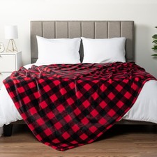 Black Red Buffalo Plaid Fleece Bed Blanket Queen Size Checkered Flannel 90x90