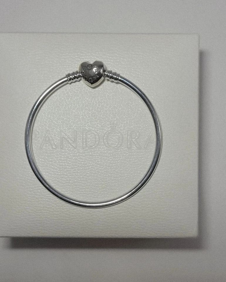 Authentic Pandora Sterling Silver Moments Heart Bangle Bracelet 6.7, 7.5 & 8.3 - Image 4 of 4