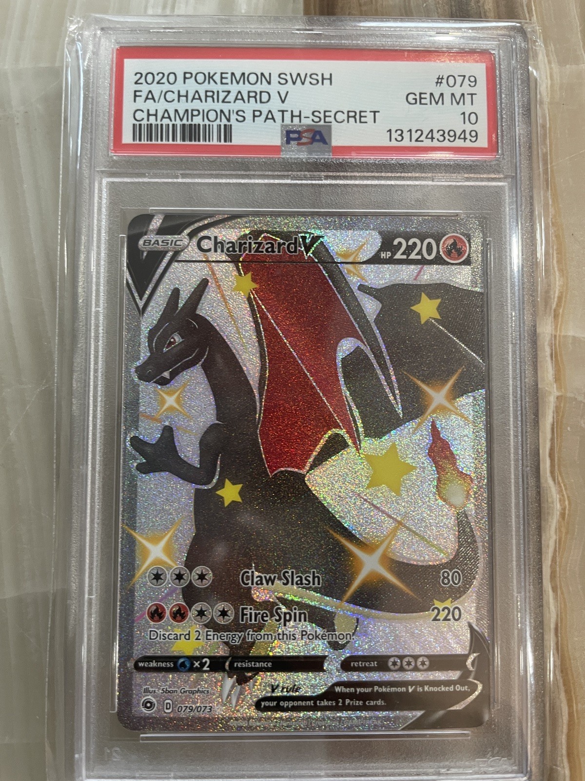 2020 Pokemon Charizard V Champion's Path Full Art Secret Rare #079 PSA 10