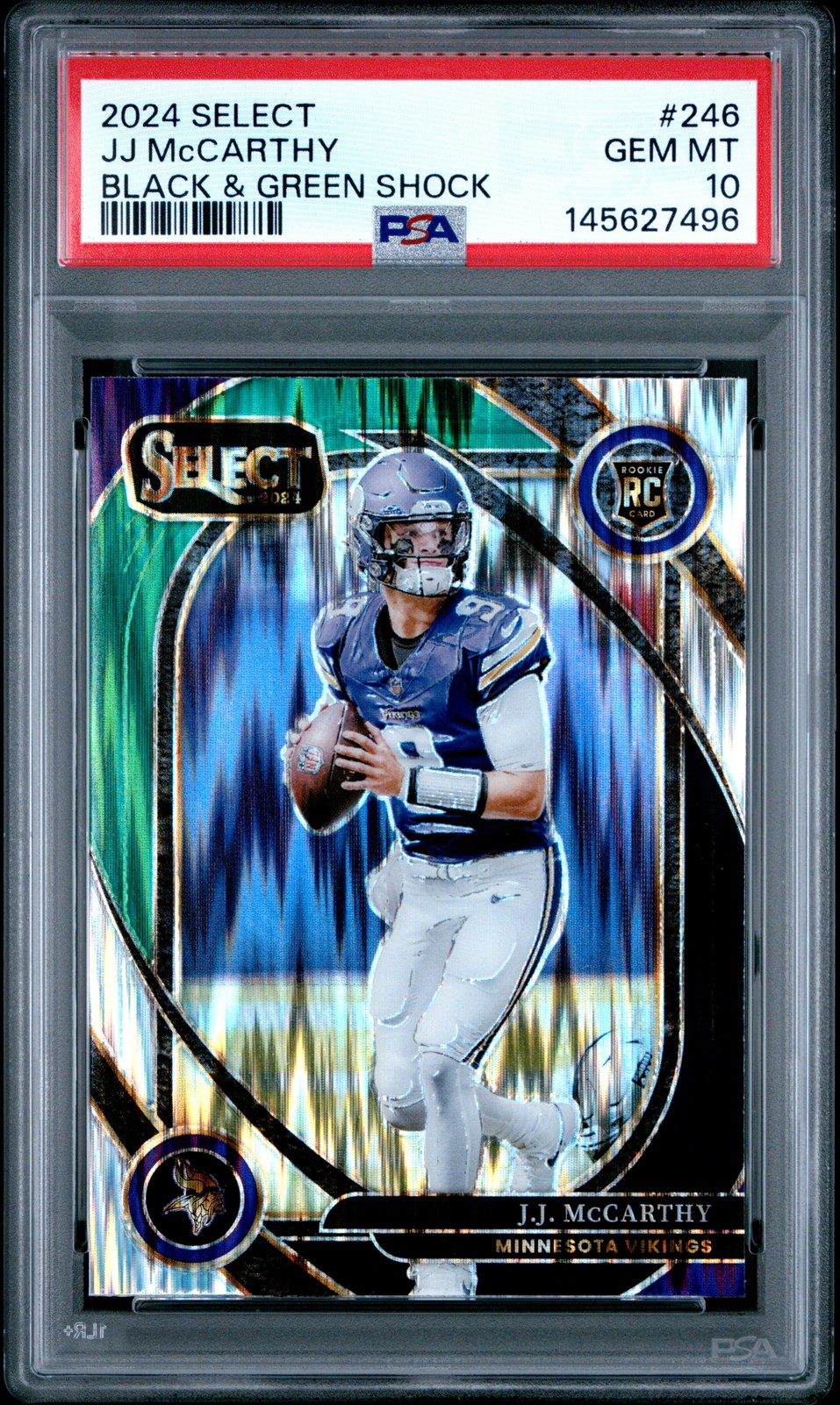 2024 Panini Select #246 JJ McCarthy Black & Green Shock Club Level PSA 10