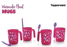 New Tupperware Watercolor Floral 4-Pc Mug Set...