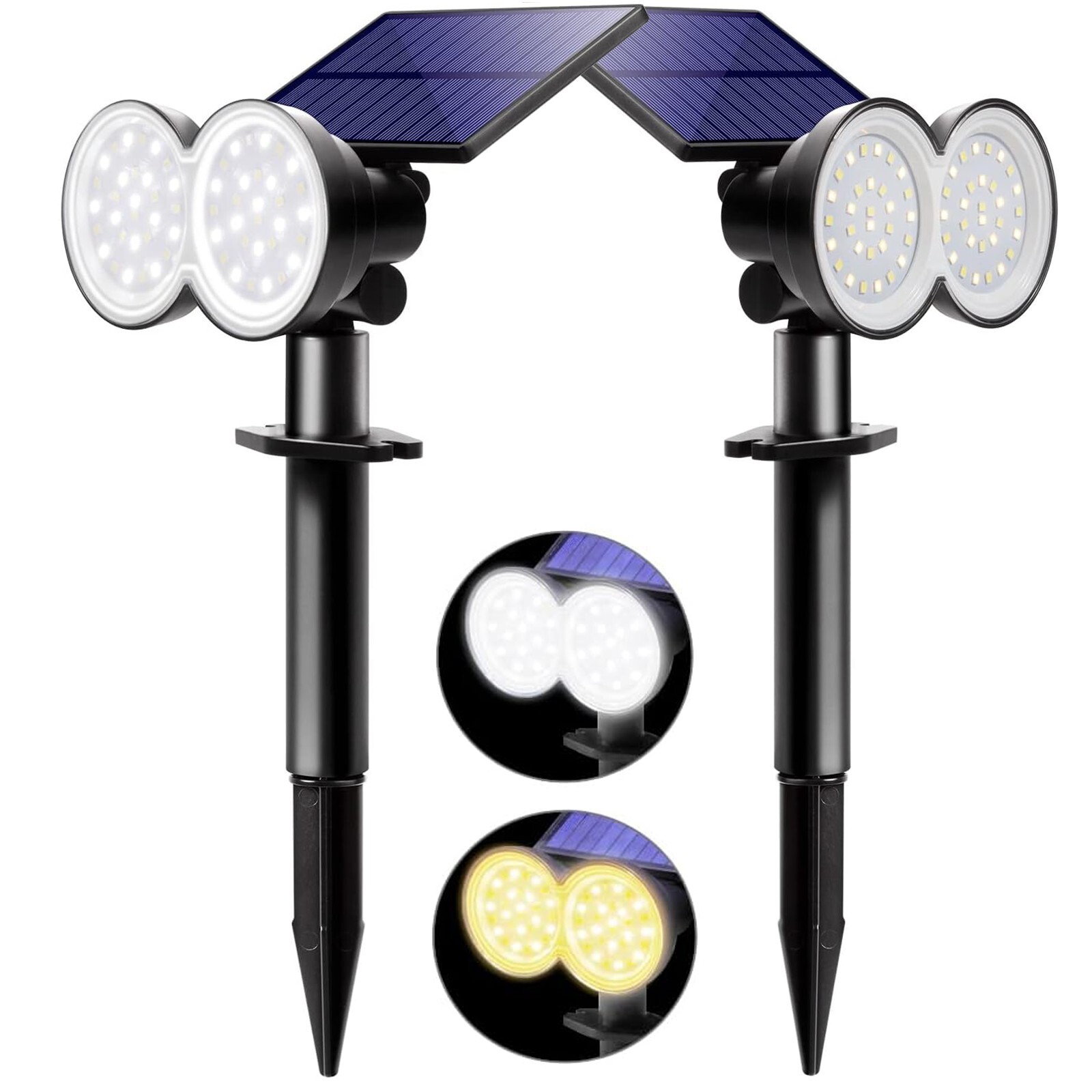 Solar Spot Lights Outdoor, 2 Pack Daylight & Warm White Solar Spotlights