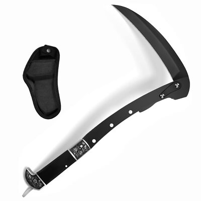 Folding Sickle, Two Section Foldable Scythe with Wooden Handle, Sheath, 2 Sec...