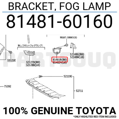 ※M※ 8148160072 Genuine Toyota BRACKET, FOG LAMP, RH 81481-60072