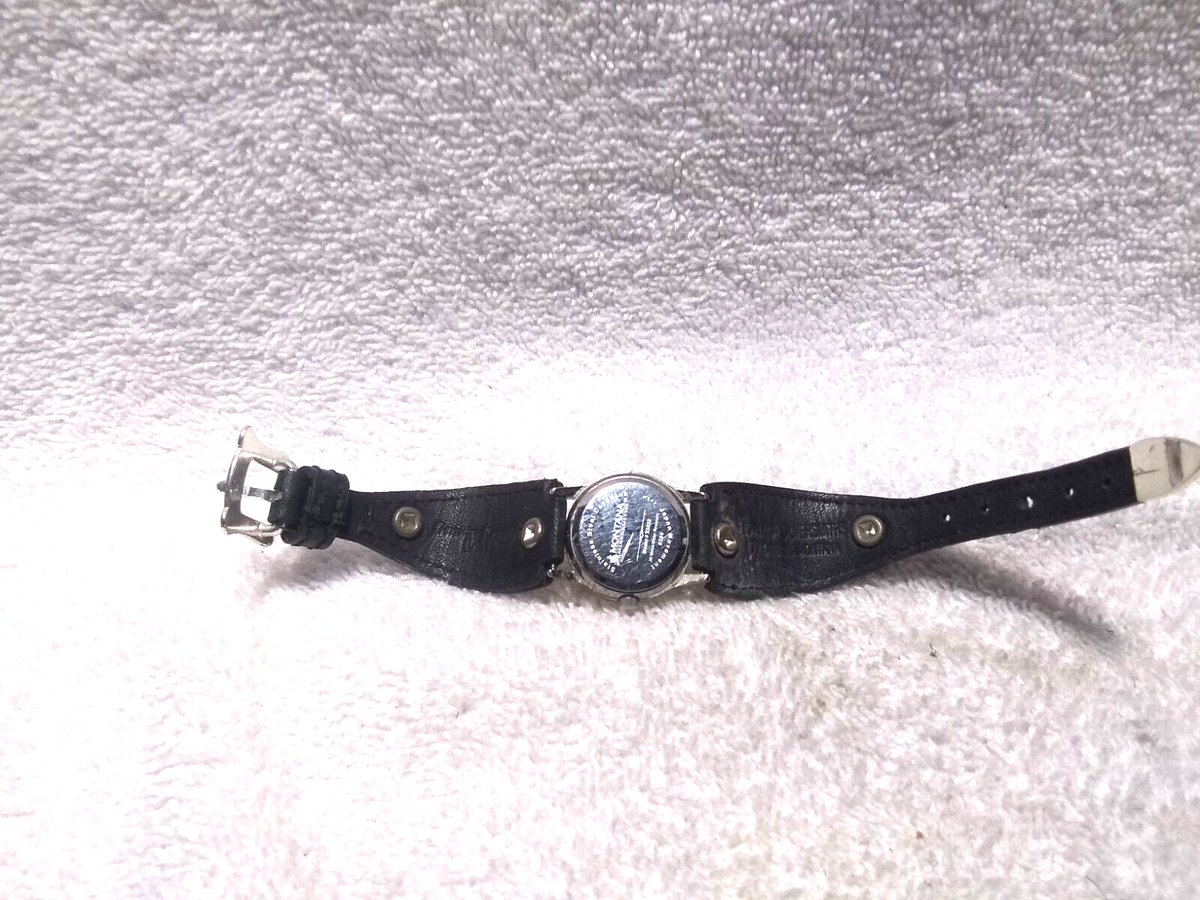 Montana Silversmiths Watch Silver Gold Black Leather - Tested