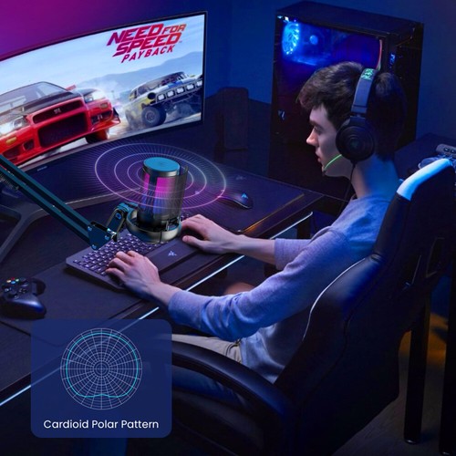 USB Mikrofon mit Arm RGB Kondensator Gaming Mikrofone PC mit Stummschalttaste DE - Afbeelding 9 van 18