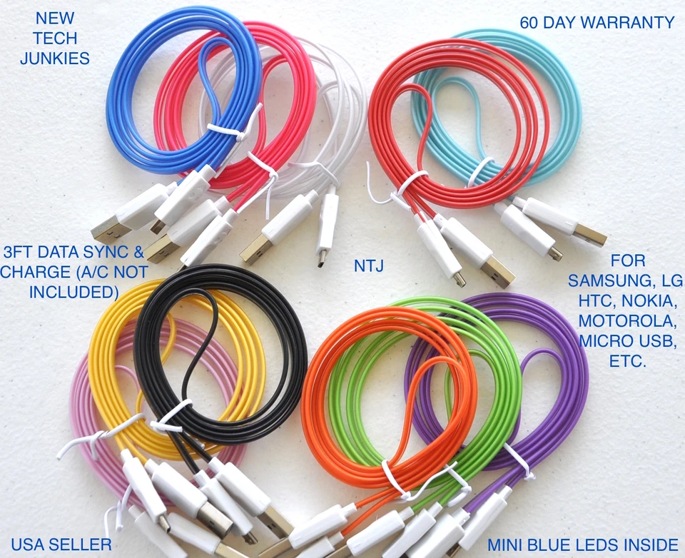 LED light-up data sync glow charger cable for MICRO-B USB ANDROID SMART PHONES - Image 2 of 4