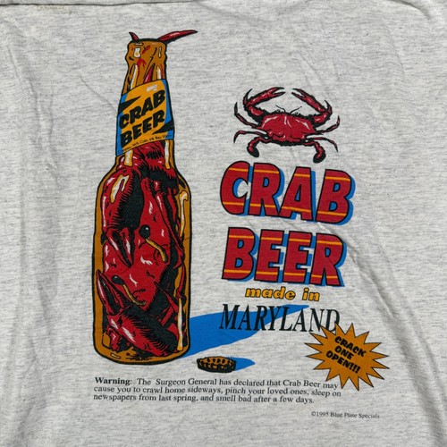 Oneita Power T-Shirt Mens Large Gray Crab Beer Bay Water Maryland Crack One Open - Picture 7 of 14