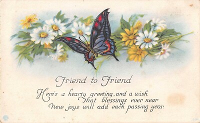 Pretty Butterfly by Daisies on Old Friend To Friend Postcard - No. 536