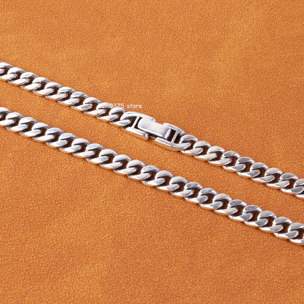 Real S925 Sterling Silver Necklace Women Men 6mm Solid Curb Chain
