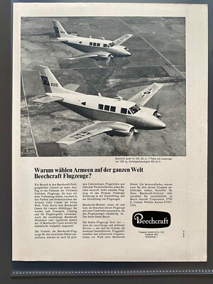 Beechcraft Queen Air B80 Flugzeug Original 1968 Vintage Advert Werbung