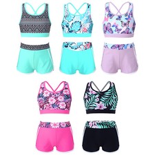 Girls Swimming Costume Two Piece Athletic Bikinis Tankinis Swimsuit Swimwear