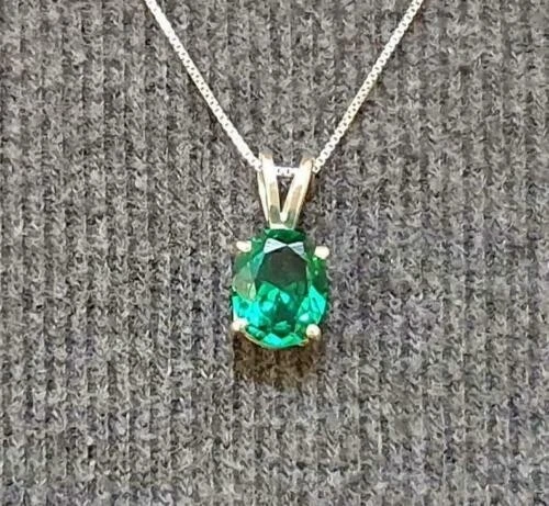 925 Sterlingsilber simulierter 4,25 ct Smaragd Anhänger grüne Halskette Gesch... - Bild 2 von 4