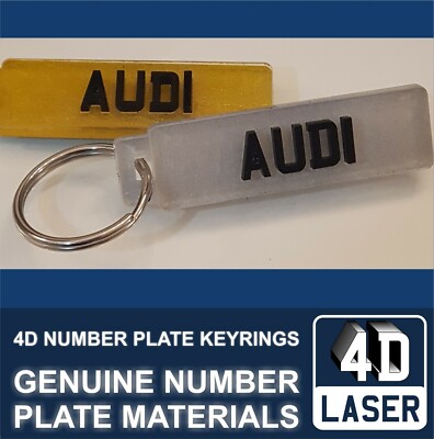 Audi Logo 4D Lasergeschnitten Auto Führerschein Nummernschild Schlüsselring Anhänger Schlüsselring Kette Geschenk