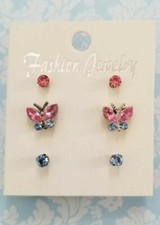 Rhinestone Butterfly 3 pr Stud Earring Set
