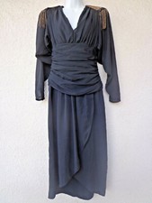 VTG 80s GLAM PARTY DRESS Draped Cocktail DISCO Beaded Ruched Art Deco Gatsby XS