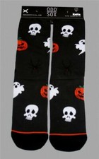 ODD SOX Halloween Skulls Ghosts Pumpkins Black Cotton Blend Crew Socks Mn's 6-13