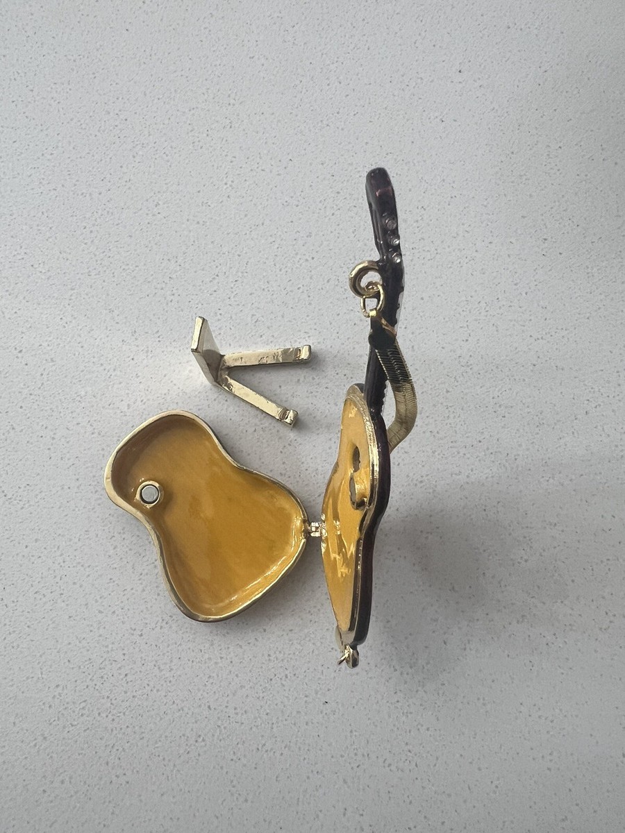Object de Art Trinket Box #62 Flemco Guitar With Gold Chain