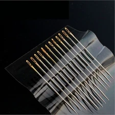 12pc Hand Sewing Needles Stainless Steel Self-Threading Gold Multi Size