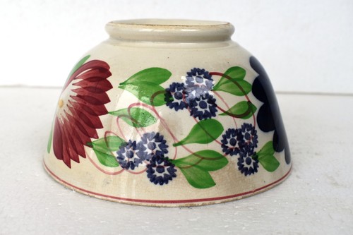 Antique Spongeware Pottery Bowl Profusely Decorated With Flower Made In England" - Picture 9 of 12