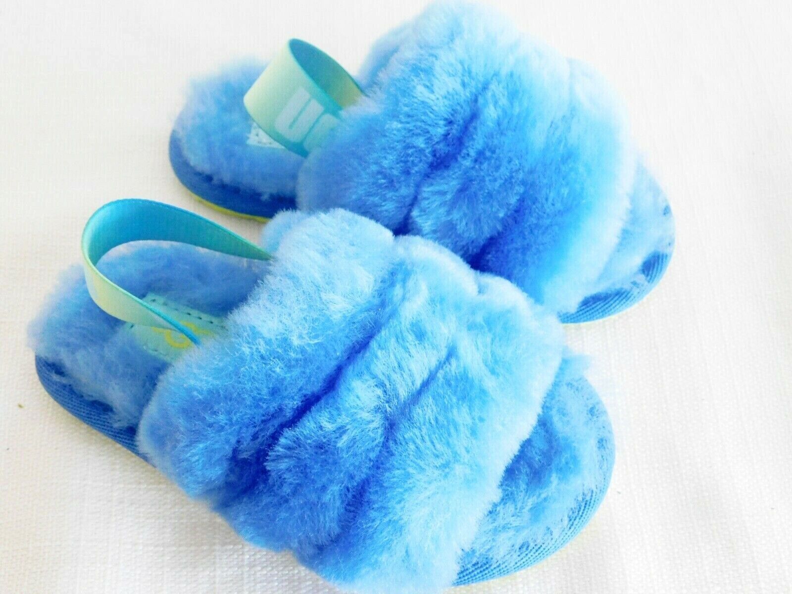 NWOB TODDLER 7 NEON RAINBOW UGG FLUFF YEAH SLIDE SHEEPSKIN SLIPPERS  1116571T