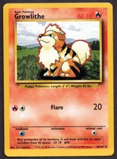 Pokemon Card Growlithe 1999 Uncommon 28/102 LP, Ding bottom right corner