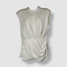 Donna Karan Women's Ivory Mock Neck Cap Sleeve Blouse Top Size M