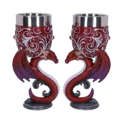 NEMESIS NOW PAAR KELCHE DRACHEN ANDACHT ORNAMENT GOTHIC SKULL KELCH