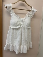 BEAUTIFUL SOFT WHITE LACE COTTON PADDED BRA BABYDOLL COMFY TOP/MINI DRESS