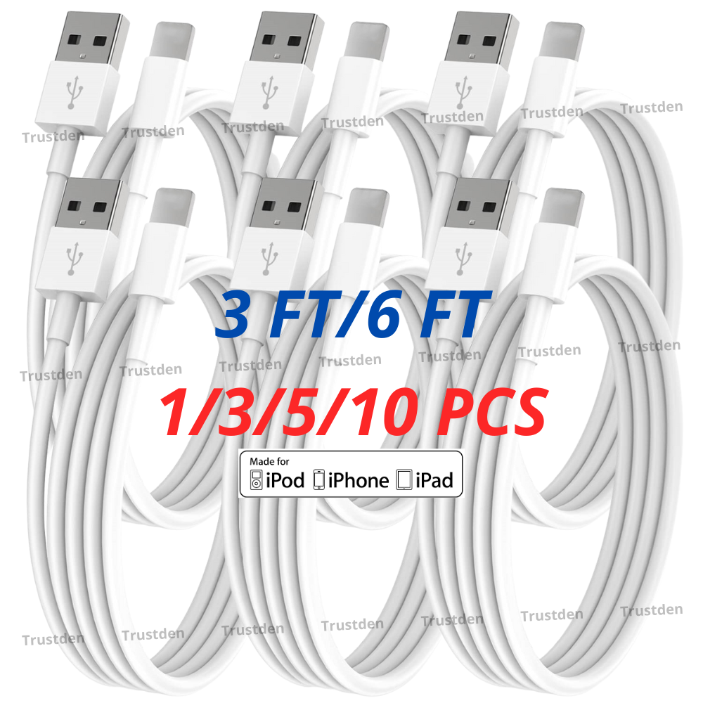 Bulk Lot USB Charger Cable 3/6Ft For iPhone 14 13 12 11 X 8 7 6 SE Charging Cord